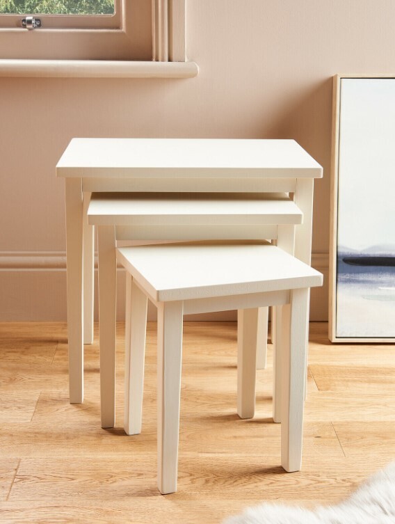 Nest of 3 Tables Nesting Coffee Side Table Wooden White Pine Space Saving Table