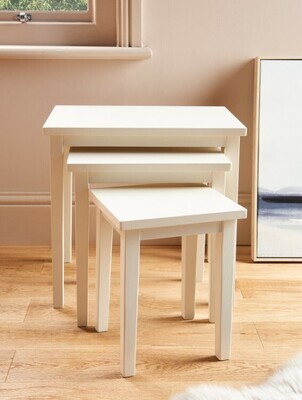 Nest of 3 Tables Nesting Coffee Side Table Wooden White Pine Space Saving Table