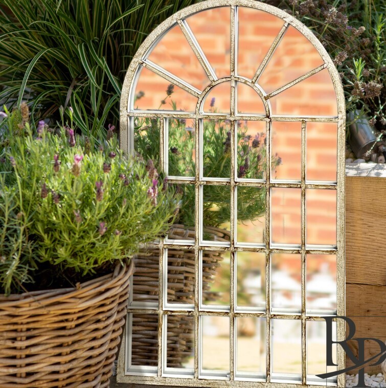 ​Outdoor Garden Mirror Arch Metal White Wash Frame Hanging Wall Mounted Vintage