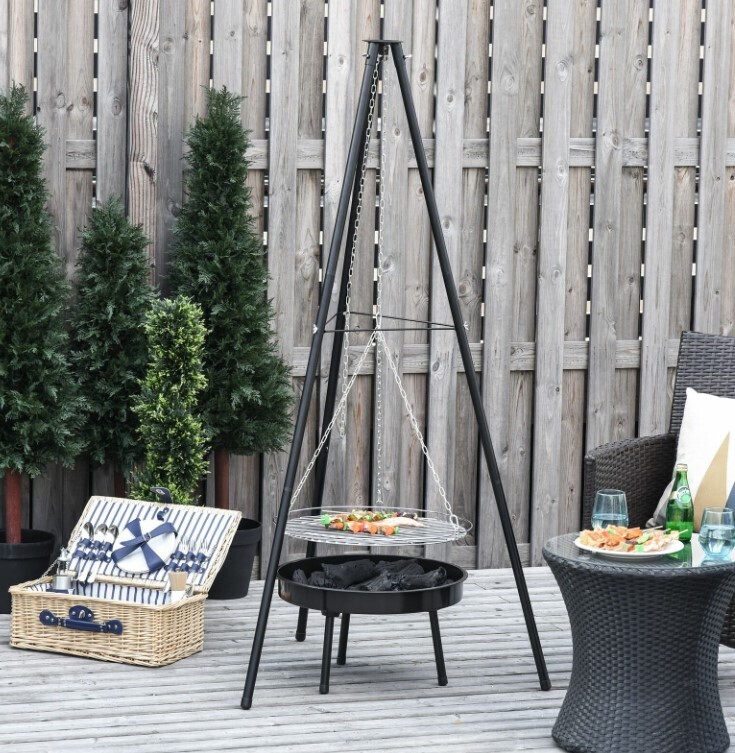 ​Adjustable Tripod Charcoal Barbecue BBQ Cooking Grill Round Portable Height New