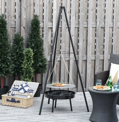 ​Adjustable Tripod Charcoal Barbecue BBQ Cooking Grill Round Portable Height New