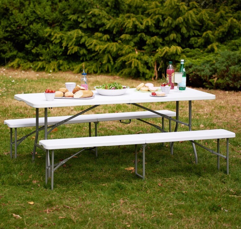 2 Quantity 6ft Folding Bench &amp; 6FT Folding Table Trestle Camping Party Picnic BBQ Stall Garden Indoor Outdoor