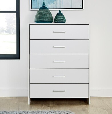 Chest of Drawers White Bedroom Furniture 5 Drawer Silver Handles Metal Runners