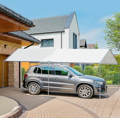 ​3x6m 2-Rooms Outdoor Carport Galvanized Steel Frame Tent UV Resistant White