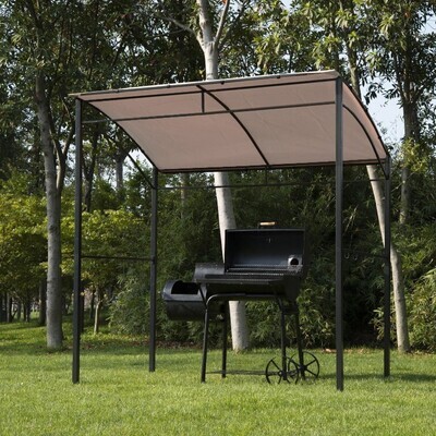 ​2M BBQ Gazebo Tent Pavilion Grill Canopy with Hooks Garden Metal Beige