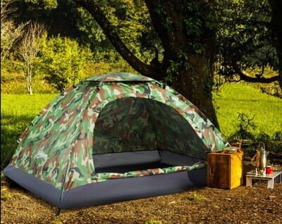​2 Person Camping Tent Camouflage Tent w/ Zipped Doors Handy Bag Multicoloured