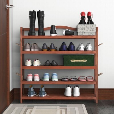 ​5-Tier Shoe Rack Acacia Wood Shoe Storage Shelf for Entryway Bedroom Teak
