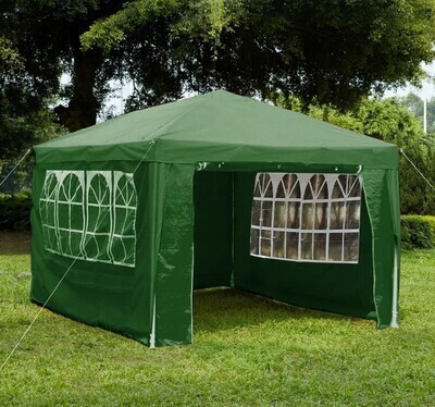 3x4m Gazebo With Side Panels Outdoor Garden Marquee Tent Steel Frame w/4 Sides Green