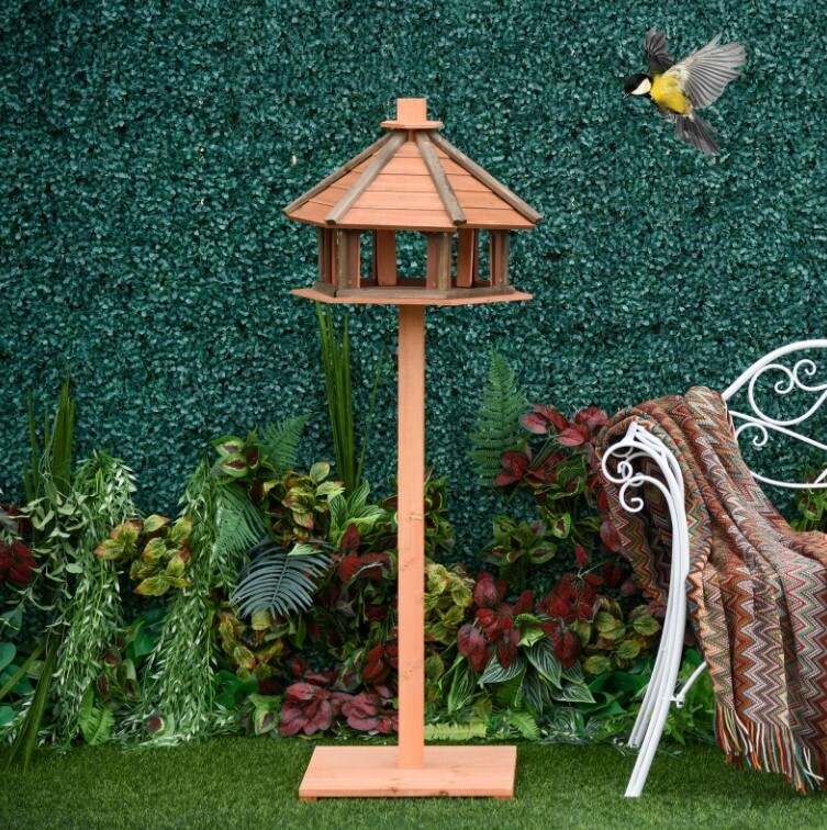 Wooden Bird Feeder Bird Table Bird House with Water-resistant Roof Brown
