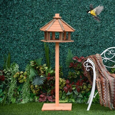 Wooden Bird Feeder Bird Table Bird House with Water-resistant Roof Brown