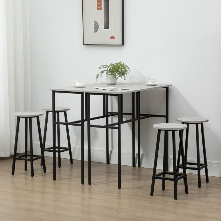 ​6-Piece Industrial Bar Table Set, 2 Breakfast Tables with 4 Stools Grey