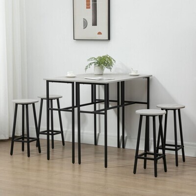 ​6-Piece Industrial Bar Table Set, 2 Breakfast Tables with 4 Stools Grey