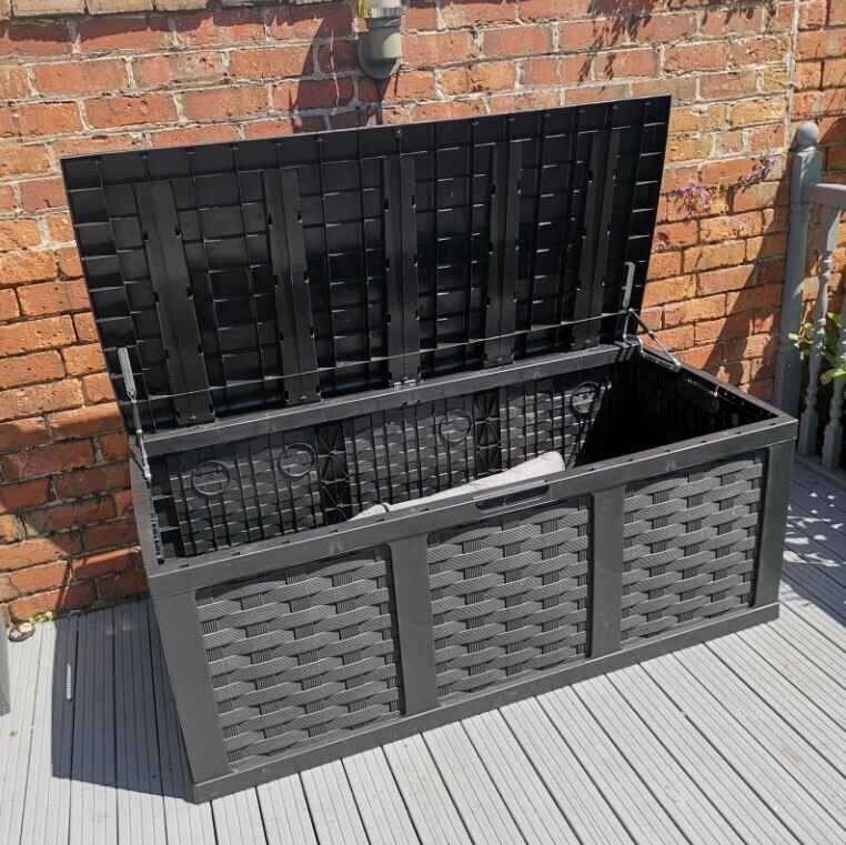HUGE XXL 634 Litre Rattan Style Garden Cushion Storage Box - Sit on Lid – Black