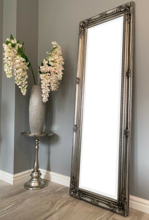 ​TALL ANTIQUE SILVER DRESSING ROOM FULL LENGTH FLOOR WALL MIRROR - BEVELLED GLASS