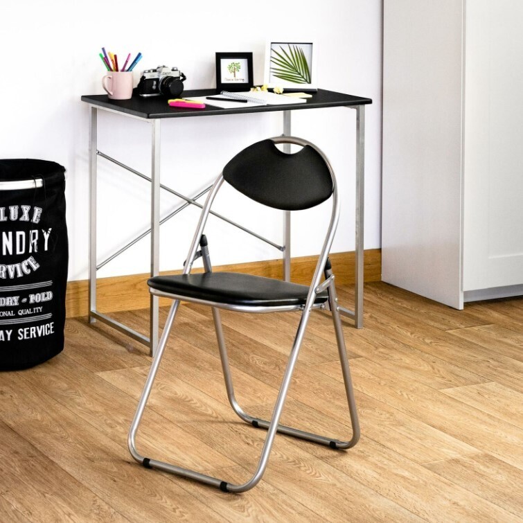 ​Folding Chairs Padded Faux Leather Studying Dining Office Event Chair Black x1