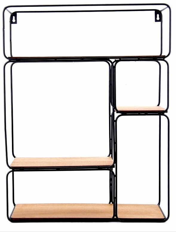 Vintage Wall Unit Retro Wood Industrial Style Metal Shelf Rack Storage Display Rectangular