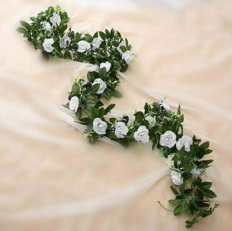 2 x 2.5m Artificial Flower Silk Rose Leaf Garland Vine Ivy Home Wedding Garden Décor White