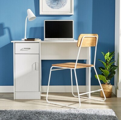 ​White Black Oak Desk 1 Drawer 1 Door Compact Computer Workstation Home Office
