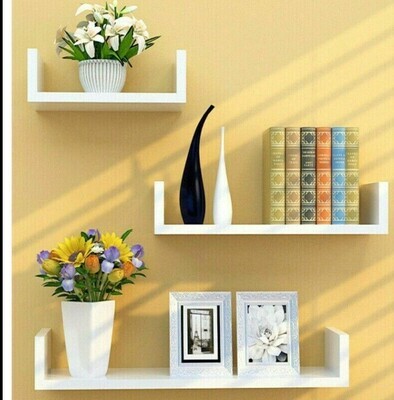 Set of 3 U Shape shelves Floating Wall Shelves HomeDecor Storage Wood Shelf Unit