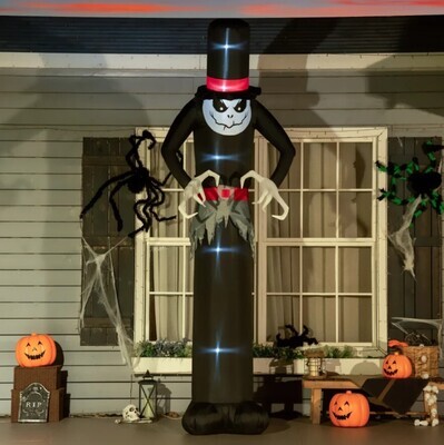 ​10ft Inflatable Halloween Skinny Ghost in a Tall Hat Blow-Up Outdoor LED Display for Garden Lawn Party Holiday