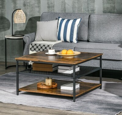 ​Industrial Coffee Table Cocktail Table W/ Storage Shelves Rustic Brown