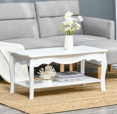 ​Wooden Coffee Tea Table Modern White Shelf Storage Living Room Home Furniture