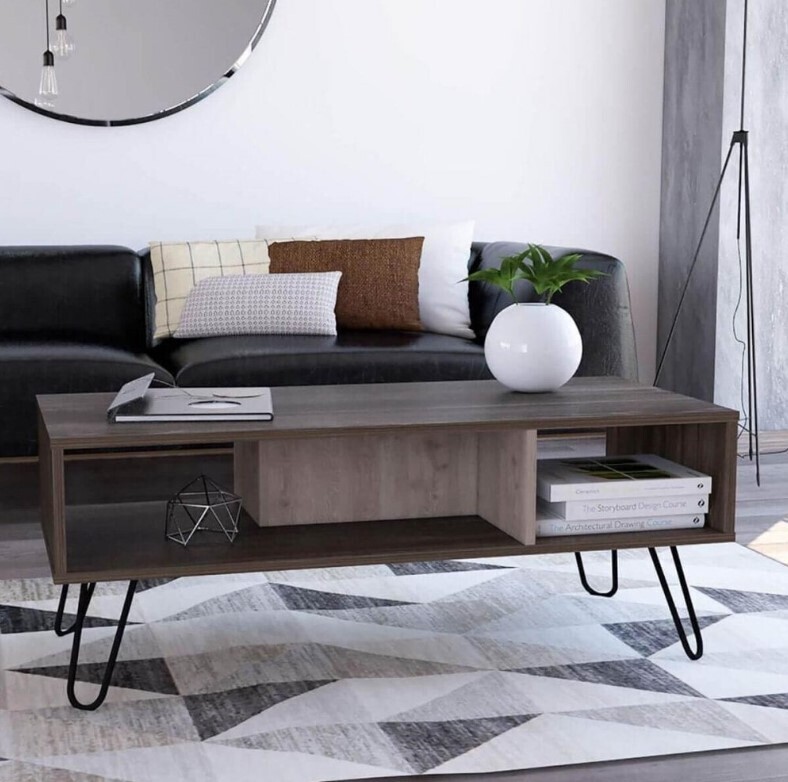 Coffee Table Open Under Storage Shelf Living Room Furniture Two Tone Grey Oak