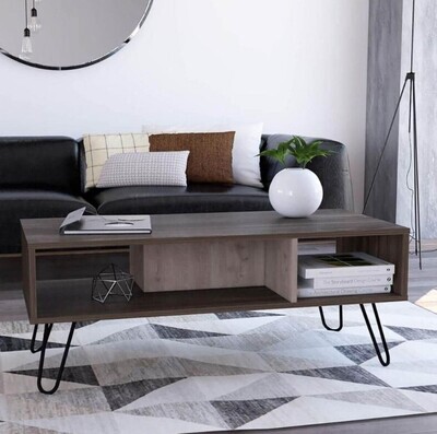 Coffee Table Open Under Storage Shelf Living Room Furniture Two Tone Grey Oak
