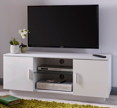 ​TV UNIT High Gloss White 120cm Suitable for TV&#39;s up to 55&quot; Open Shelving Spaces