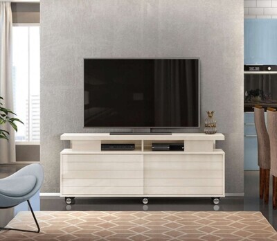 ​150 Cm TV UNIT White Gloss Sliding Front Doors Glossy Finish with Storage