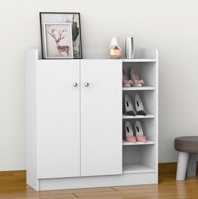 Shoe Storage Cabinet Footwear Rack Stand w/Adjustable Shelves White