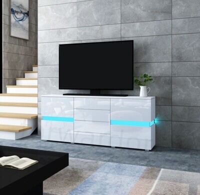 White High Gloss Display Cabinet Sideboard Cupboard Matt Side With RGB LED Light