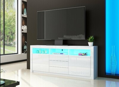 160cm Sideboard High Gloss Cabinet TV Unit 2 Doors 3 Drawers LED Light Cupboard