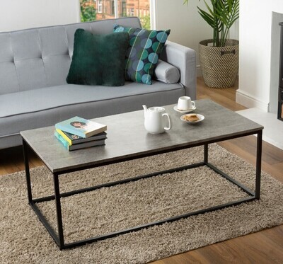 ​Industrial Coffee Table Rectangular Metal Frame Grey Modern Portable Living Room
