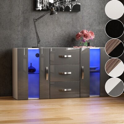 LED Sideboard 2 Door 3 Drawer Buffet Storage Cabinet Cupboard High Gloss
