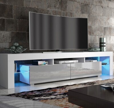 Large 200cm TV Unit Cabinet Stand High Gloss Doors With Free LED