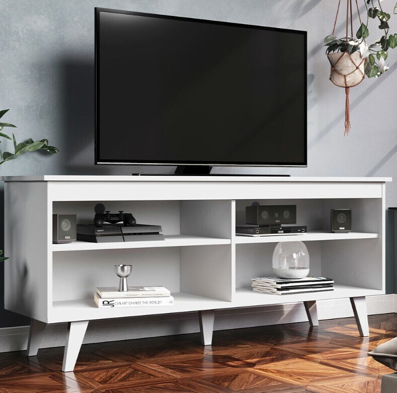 ​136CM White Grey Black Modern TV Console table unit TV Stand for TVs up 55 inches, Colour: White