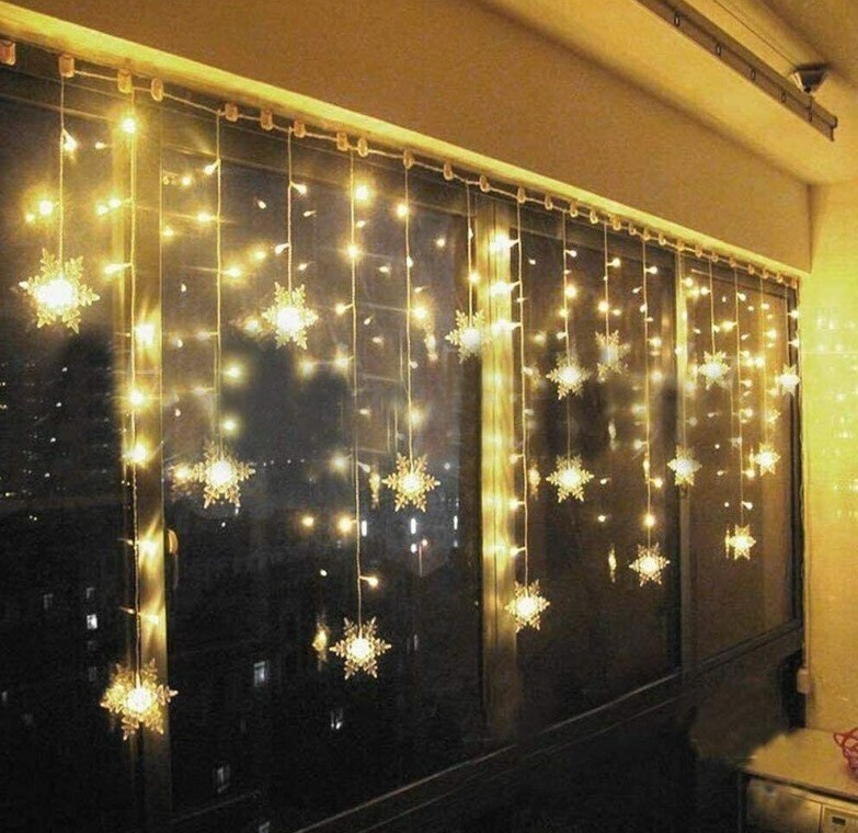 ​Christmas LED Curtain Snowflake Lights Window String Fairy Waterproof Decor Xmas