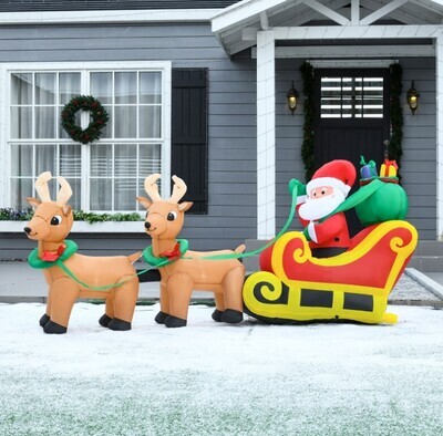 ​8ft 240cm Christmas Inflatable Santa Claus on Sleigh LED Lighted Party Decoration