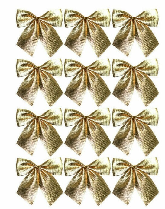 ​Christmas Tree Bows Hanging Bowknot Decoration for Xmas Party Wreaths Wrapping, Colour: 12 Pcs Gold Bow