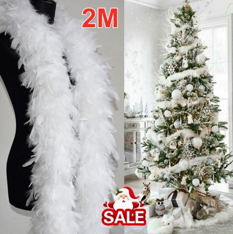 ​2M Christmas Tree White Feather Boa Strip Xmas Ribbon Party Garland Decoration