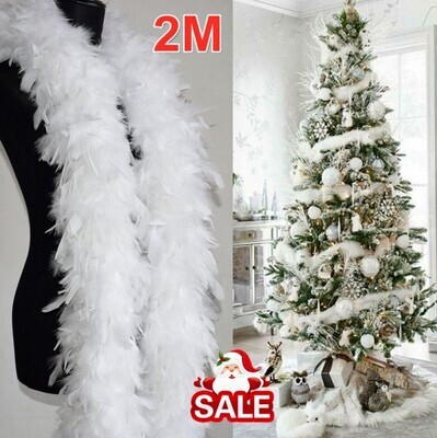 ​2M Christmas Tree White Feather Boa Strip Xmas Ribbon Party Garland Decoration