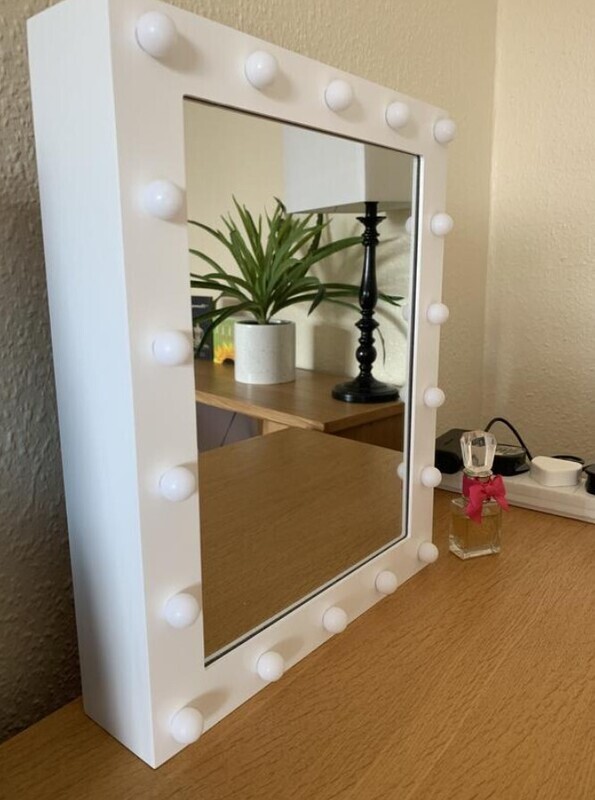 ​Light-up Wall Mirror Led Lights Bedroom White Square Home Decor Decoration Art Room Hanging