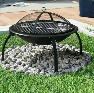 Large Round Steel Fire Pit Folding Garden Patio Camping Heater Burner BBQ Grill