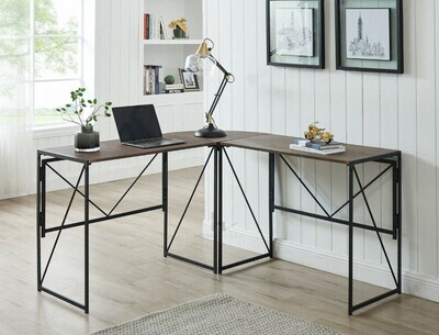 ​Corner Computer Desk L-Shaped Workstation Home Office Table PC Study Gaming Black Metal Frame Wood Effect