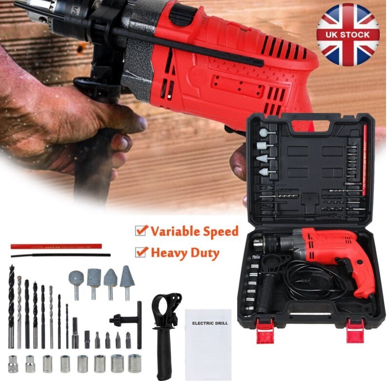 1200W Hammer Drill Heavy Duty Corded Electric Percussion Impact Drill w/ Bit Set