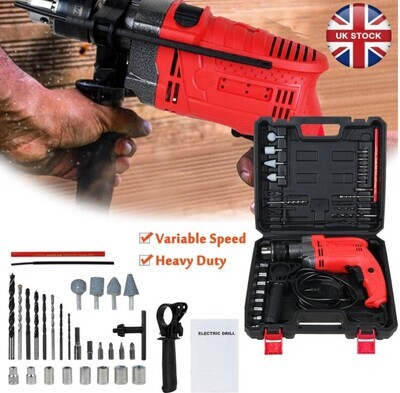1200W Hammer Drill Heavy Duty Corded Electric Percussion Impact Drill w/ Bit Set