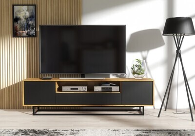 TV Stand 200cm/150cm/120cm + Coffee Table Oak Body &amp; Black