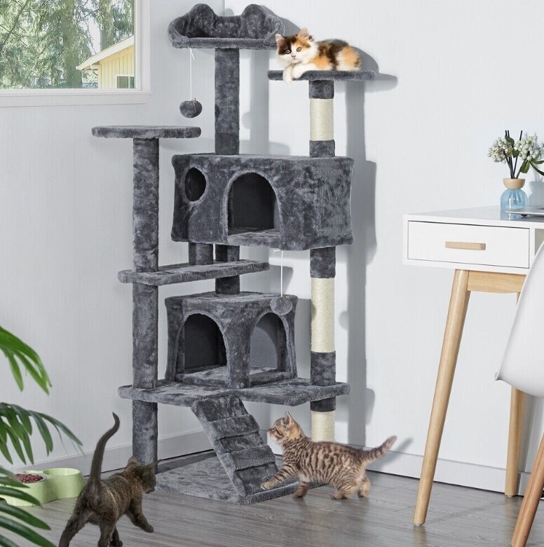 Tall Cat Tree 138cm Cat Tower with Scratching Posts/ Ladder for Indoor Cats