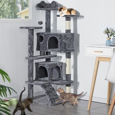 Tall Cat Tree 138cm Cat Tower with Scratching Posts/ Ladder for Indoor Cats